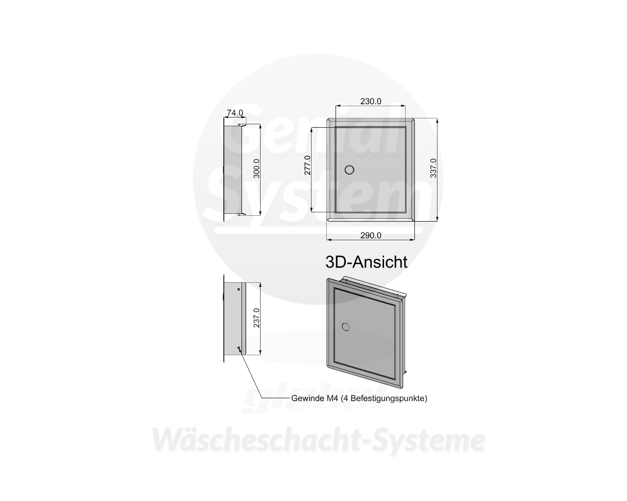 B-Waren Türe edelstahl mit Push-Knopf  240x300 mm