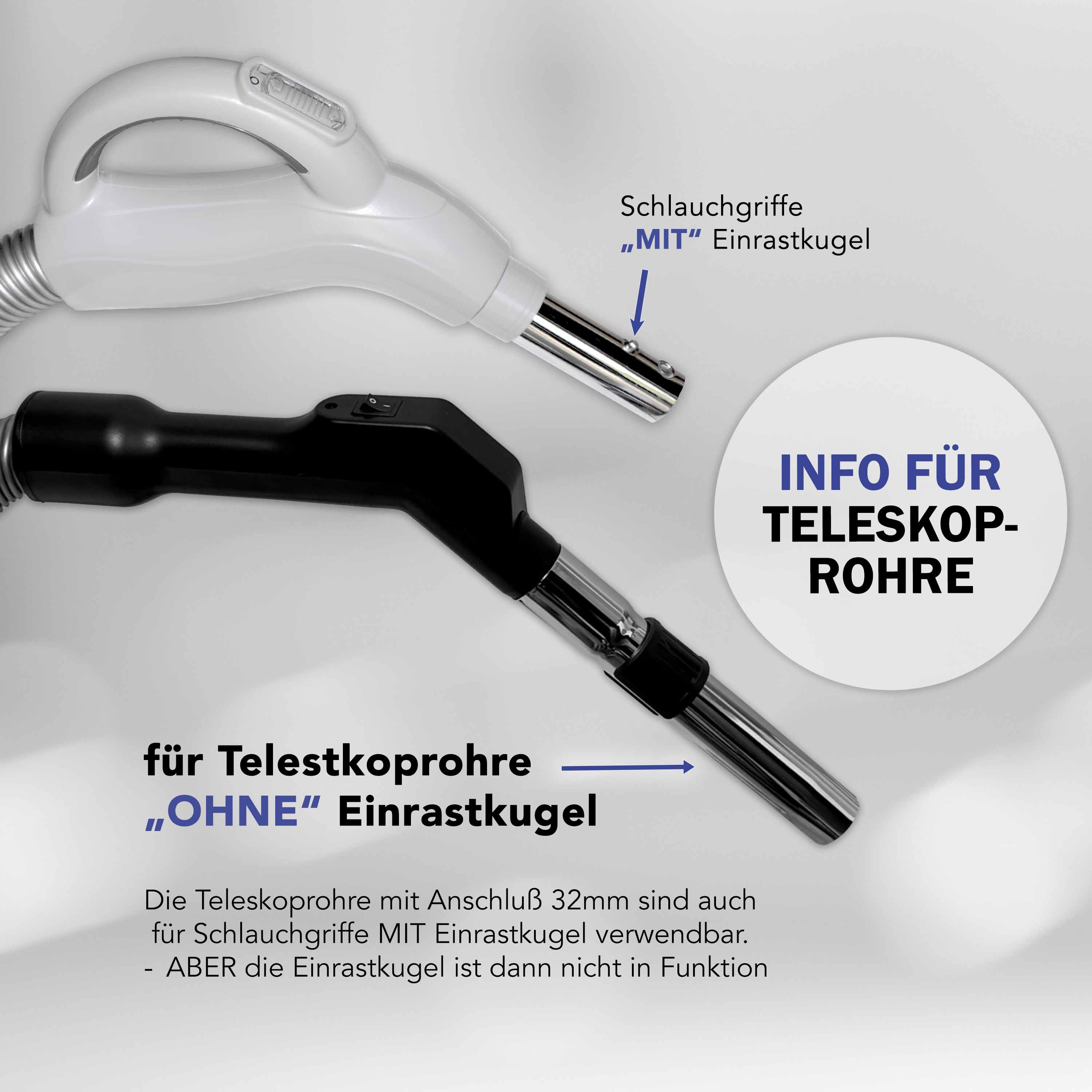 Teleskoprohr mit Einhandbedienung ohne Einrastloch - aus Stahl verchromt